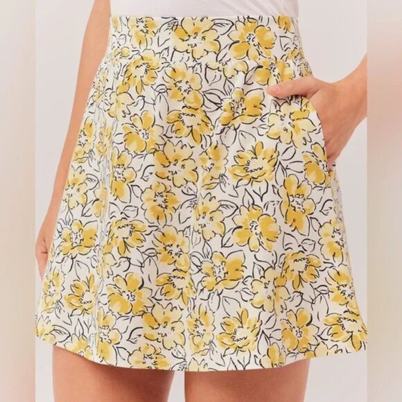 PACT Yellow White Floral Mini Skirt Size Large L - Picture 2 of 6